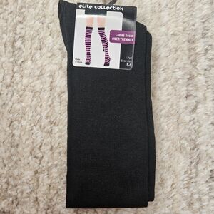 Womens Socks Over The Knee Thigh High Black Shoe Size 5-9 Elite Collection